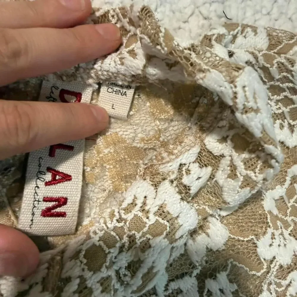 Anthropologie Beige Lace Floral Long-Sleeve Blouse